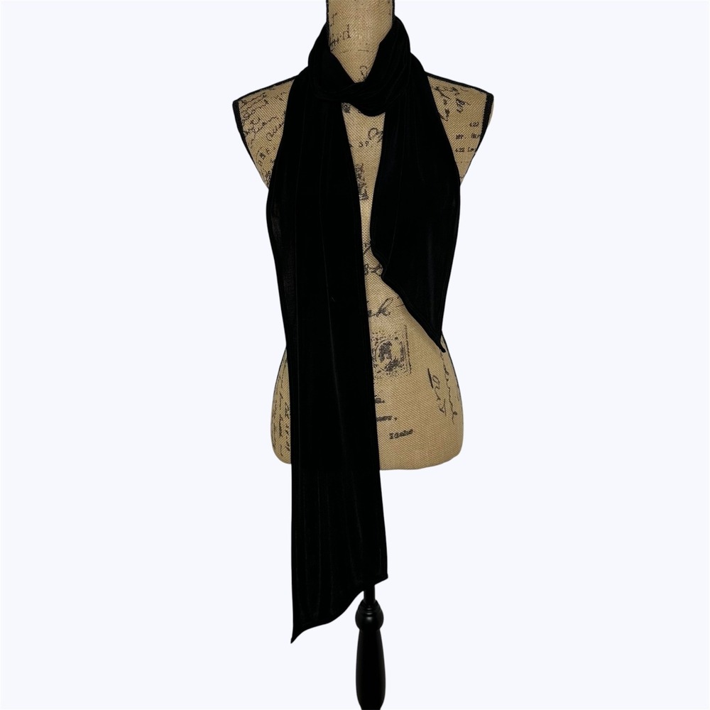 Long Black Slinky Scarf Stretch Semi Sheer Asymmetrical Hem Vintage Event Goth